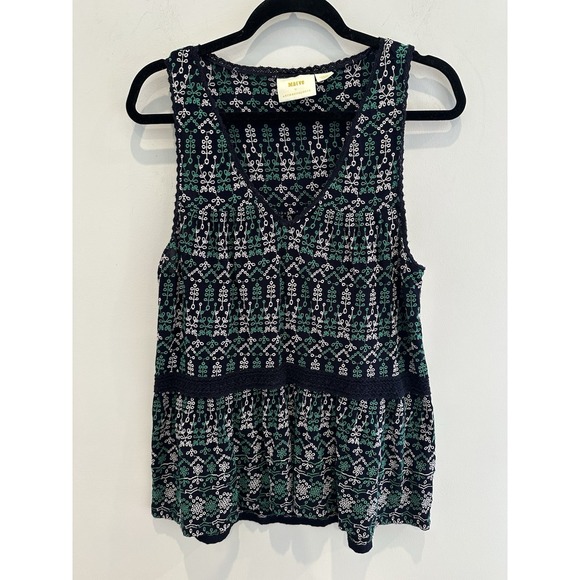 Maeve Tops - Maeve by Anthropologie Cammie Embroidered Peplum Top Eyelet Navy Green Tank L
